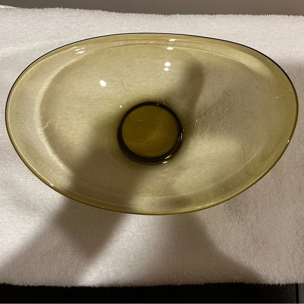 Vintage Free form Citron Olive Oblong Glass Bowl